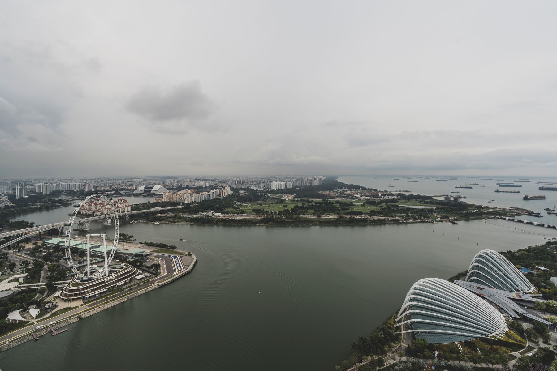 Singapore skyline, water, and gardens from an elevated viewpoint