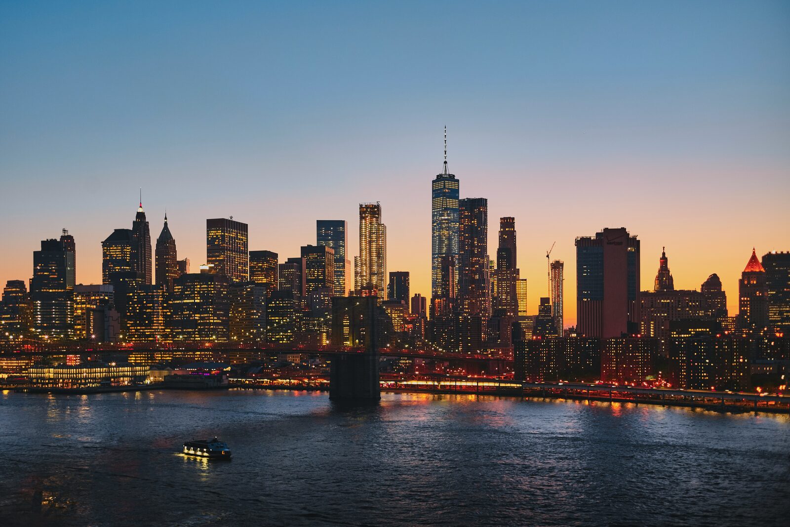 Manhattan skyline at dusk